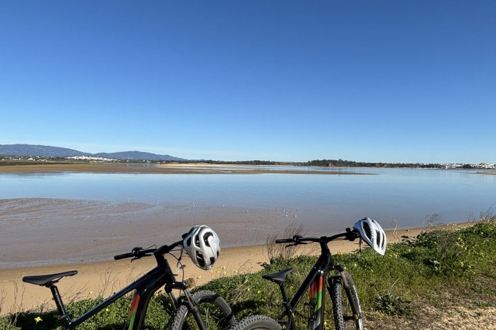 a bicycle is parked next to a body of water